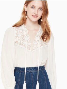 Kate Spade Lace Long Sleeve Boho Blouse Tassels Women's XS /S Ivory
Career